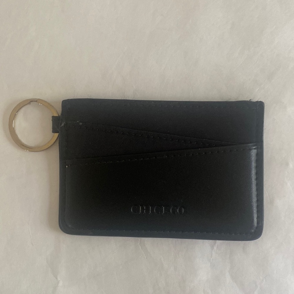 CHICE CO Card Holder Key FOB Black Vegan Faux Leather Gold Ring NWOT